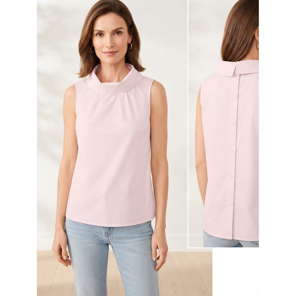 Talbots Pale Pink Cowl Neck Sleeveless Button Back Blouse S Minimalist Preppy